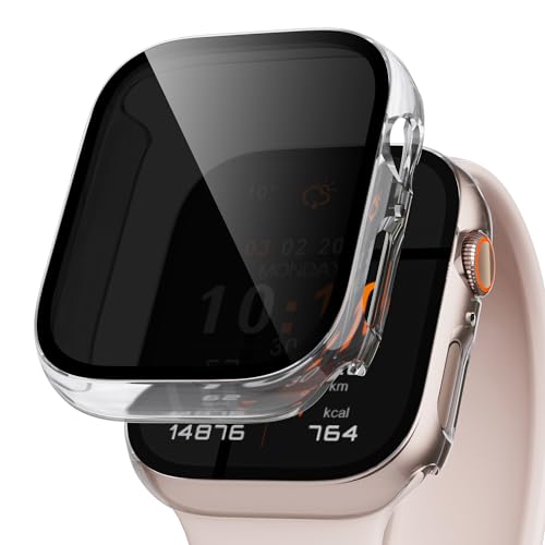 Hülle mit Glas Displayschutz Kompatibel mit Apple Watch Series 9/8/7 41mm Schutzhülle Anti Spy, Hard Rundum Schutzhülle HD Ultradünne PC Schutz Case für iWatch S9/S8/S7 41mm, 2-Stück, Transparent von LINTEKER