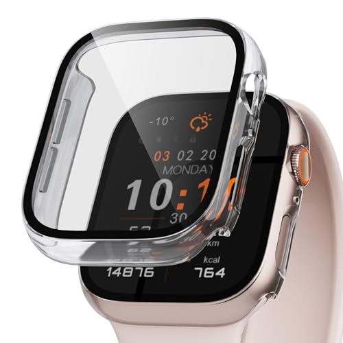 LINTEKER Hartschalen-Schutzhülle für Apple Watch Serie 6/5/4/SE, Displayschutzfolie 40 mm, mit 9H gehärtetem Glas, vollständige Schutzhülle für iWatch Ultra Zubehör, 40 mm, transparent, 2 Stück von LINTEKER