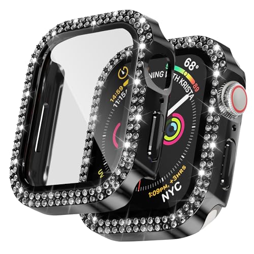 LINTEKER Hülle mit Glas Displayschutz Kompatibel mit Apple Watch Series 9/8/7 Schutzhülle, Hard Rundum Bling Cover Diamonds für iWatch Girl 45mm, Schwarz LINTEKER Hülle mit Glas Displayschutz Kompatibel mit Apple Watch Series 9/8/7 Schutzhülle, Hard Rundum Bling Cover Diamonds für iWatch Girl 45mm, Schwarz von LINTEKER