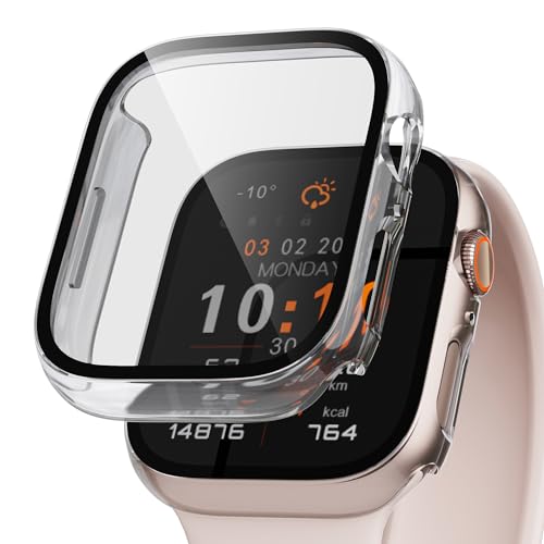 LINTEKER Schutzhülle für Apple Watch Serie 9/8/7 mit Displayschutzfolie, [2 Stück] Hartschale für Apple Watch Serie 8 Serie 7 45 mm, stoßfeste Schutzhülle für iWatch Serie 9/8/7, Transparent von LINTEKER