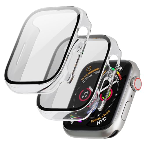 LINTEKER für Apple Watch Series 9/8/7 Hülle mit Glas Displayschutz, [2 Stück] Schutzhülle kompatibel mit Apple Watch Series 8/7 45mm, HD Klar, Stoßfeste Schutzhülle für iWatch Series 8/7, Transparent von LINTEKER