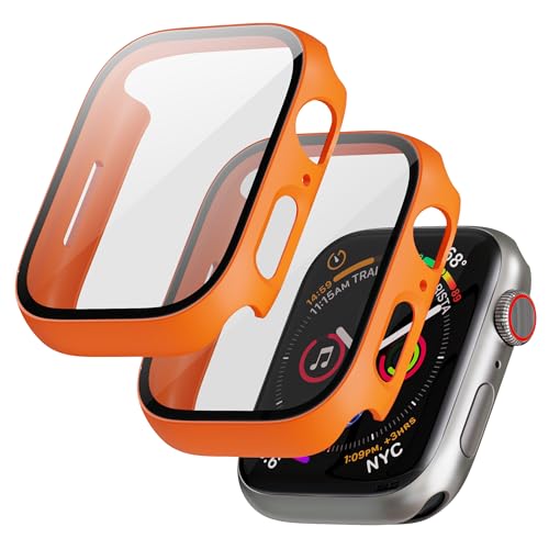 LINTEKER für Apple Watch Series 9/8/7 Hülle mit Glas Displayschutz, [2 Stück] Schutzhülle kompatibel mit Apple Watch Series 9/8/7 45mm, HD Klar, Stoßfeste Schutzhülle für iWatch Series 9/8/7, Orange von LINTEKER