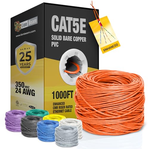 LION BEAM™ Cat5e Ethernet-Kabel, 300 m, Pull-Box, 24 AWG, CMR-isoliertes massives blankes Kupfer, Internetkabel, 350 MHz, bietet High-Speed 1–5 Gbit/s, UTP Bulk Ethernet-Riser-Draht mit glatter von LION BEAM