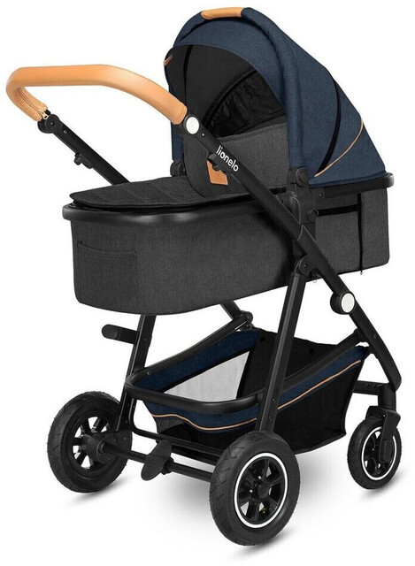 LIONELO Amber Kinderwagen 3 in 1 Kombikinderwagen Set sportlicher Sitz fester Babywanne Autositz Tasche Moskitonetz Regenschutz XXL-Dach mit Sonnenschutz (BLAU) von LIONELO