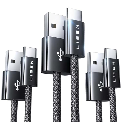 LISEN 3 Stück [1M+1M+2M] USB C Kabel, 3.1A ladekabel USB C Nylon Schnellladung und Synchronisierungskabel USB C für Samsung S10/S9/S8te 10te 9, Huawei P30/P20/Mate 20, Sony Xperia von LISEN
