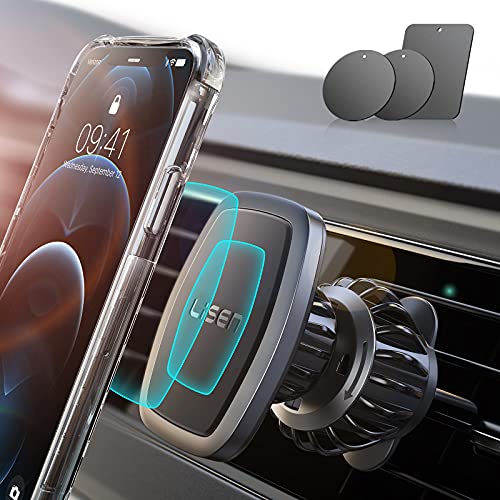 LISEN Handyhalterung Auto Magnet 2024 Upgraded Clamp Handyhalter Auto Zubehör Lüftung KFZ Handy Halterung mit 6 Starke Magnet 3 Metallplatte, Kompatibel für iPhone Samsung Huawei Smartphone von LISEN