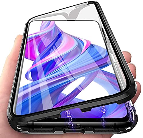 LIUKM Hülle für Huawei P30 lite Magnetische Adsorption Handyhülle 360 Grad Stoßschutz Vorne hinten Gehärtetes Glas Schutzhülle Metallrahmen Cover Case - Schwarz von LIUKM