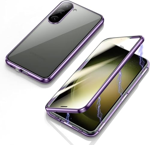 LIUKM Hülle für Samsung Galaxy S24 Magnetische Adsorption Handyhülle 360 Grad Stoßschutz Vorne hinten Gehärtetes Glas Schutzhülle Metallrahmen Case - Lila von LIUKM