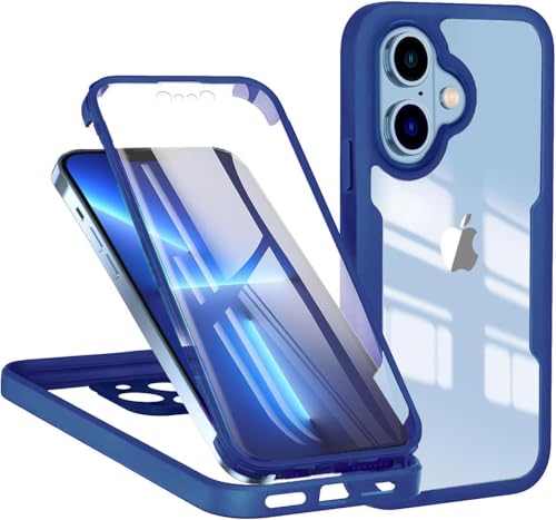 LIUKM Hülle für iPhone 16, Stoßfestes Case mit Displayschutz, 360° Rundumschutz Transparente Doppelseitige Schutzhülle, Robuster Bumper, Komplettes Etui für iPhone 16 - Blau von LIUKM