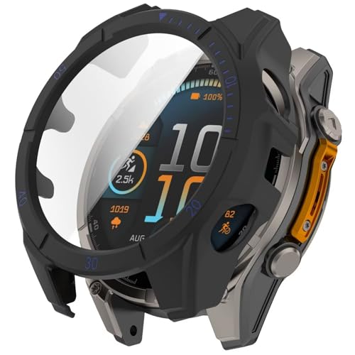 LIUZIHAN 2 Stück Hülle für Garmin Fenix 8 47mm, Harter PC + Displayschutz, All-Inclusive-Schutzhülle, Kratzfest Ultradünne Cover Case für Garmin Fenix 8 47mm.(Schwarz Blau) von LIUZIHAN