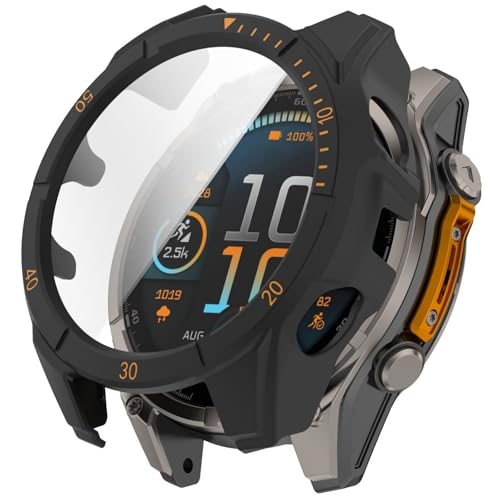 LIUZIHAN Hülle für Garmin Fenix 8 47mm, Harter PC + Displayschutz, All-Inclusive-Schutzhülle, Kratzfest Ultradünne Cover Case für Garmin Fenix 8 47mm.(Schwarzorange) von LIUZIHAN