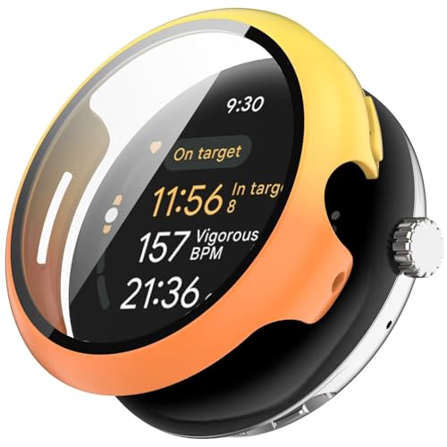 LIUZIHAN Hülle für Google Pixel Watch 3 41mm, [2 Stück] Harter PC + Displayschutz, All-Inclusive-Schutzhülle, Kratzfest Ultradünne Cover Case für Google Pixel Watch 3 41mm.(Gelb+Orange) von LIUZIHAN