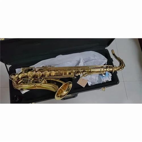 Saxophon Komplettset mit Bb Tenor Saxophon Gold Lack Gelb Messing Musikinstrument Professional Mit Fall Zubehör(Gold) von LJERFSW