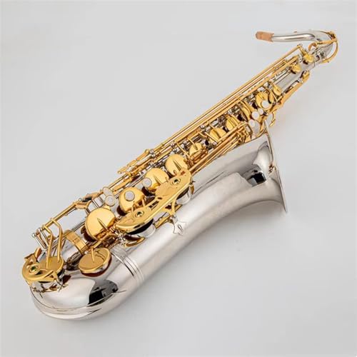 Saxophon Komplettset mit Tenorsaxophon Bb-Ton Vernickeltes Rohr Goldschlüssel Saxophon Mit Etui Und Handschuhen(Bag A) von LJERFSW