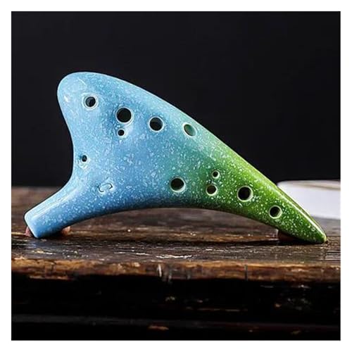 Starter Okarina Blasinstrument Mehrfarbiges 12-Loch-Keramik-Ocarina Alto C Im Sternenstil-Musical Mit Lanyard-Musikpartitur-Schutztasche(Blue-green) von LJERFSW