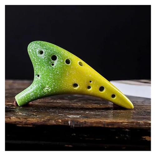 Okarina Mehrfarbiges 12-Loch-Keramik-Ocarina Alto C Im Sternenstil-Musical Mit Lanyard-Musikpartitur-Schutztasche(Green-yellow) von LJRRTYQ