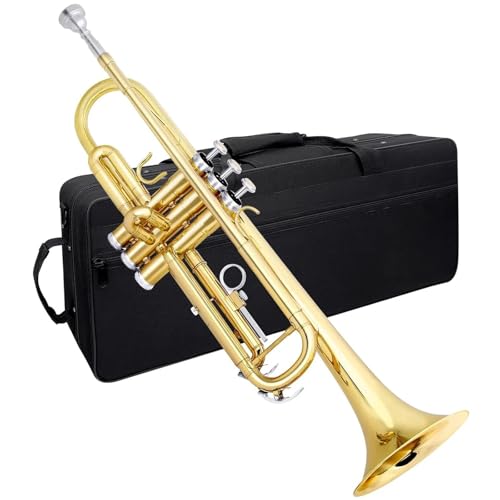 Trompete Bb-Trompete Blechblasinstrument Standard-Messing-Trompeten-Set Für Anfänger Professionelle Trompete Gold Silber Mit Box(Gold) von LJRRTYQ