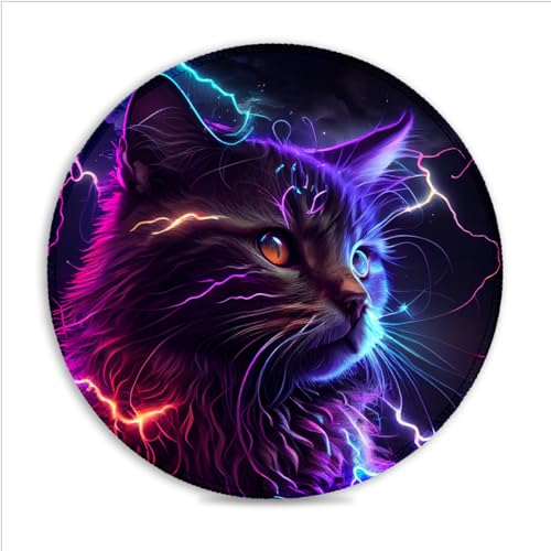 Gaming-Mauspad Lightning Cosmic Cat AI Art tragbar (10 Zoll) hitzebest?ndig ausfranssichere N?hte rutschfeste Gummiunterseite für PC Laptop Büro Gaming von LJSPTU