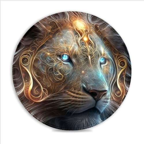 LJSPTU Gaming-Mauspad Celestial Visions Lion (11,8 Zoll) rundes Gaming-Mauspad Ger?uscharmes SU-Stoff-Mauspad Reibungsarme Oberfl?Che Gen?hte Kanten rutschfeste Unterseite Für Designer von LJSPTU