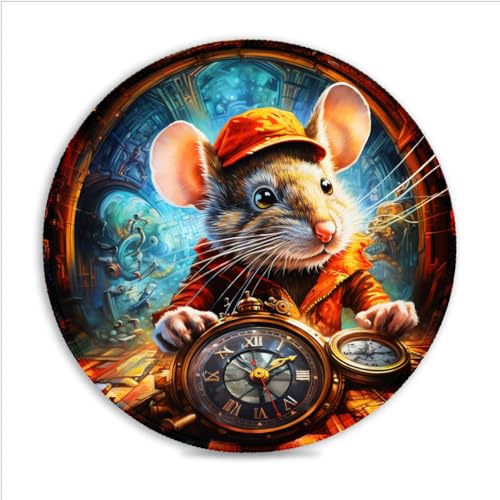 Mauspad Art Animal Mouse 30 x 30 cm rund Mauspad aus SU-Stoff luxuri?se Oberfl?Che gen?hte Kanten rutschfest für PC Laptop Büro Gaming von LJSPTU