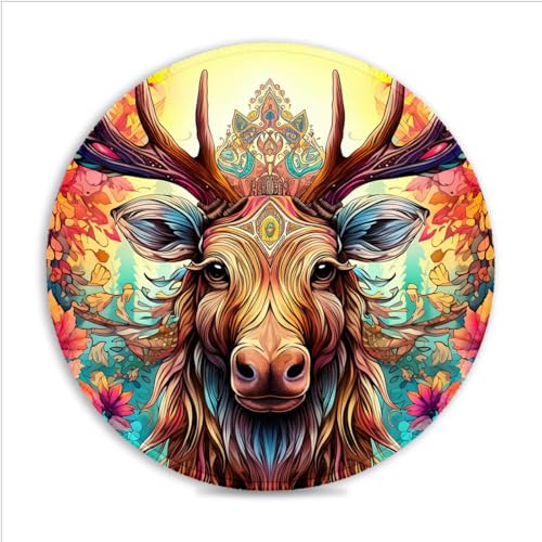 Mouse Pad Art Moose (8 Zoll) rundes Gaming-Mauspad hochdichtes SU-Stoff-Mauspad mit ausfranssicheren N?hten und Gummiunterseite für pr?zise Steuerung für Designer von LJSPTU