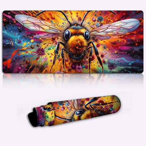 Mousepad Bee Colorfu, großes Mauspad (60 x 35 x 0,3 cm), großes Stoff Mauspad, rutschfeste Unterseite, Control Edition, Wasserbeständigkeit, präzise Bewegung von LJSPTU
