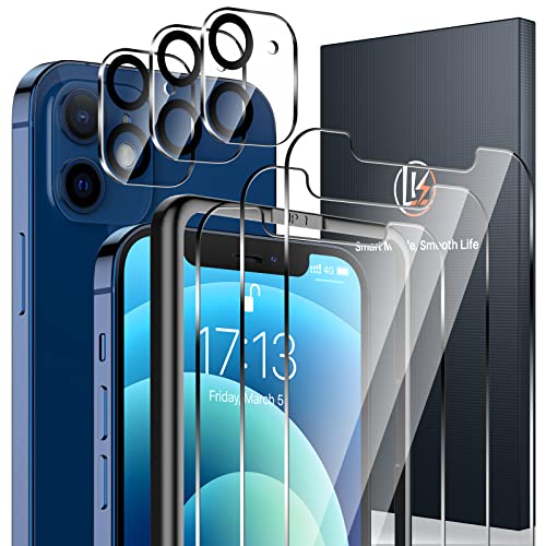 LK 3 + 3 Hartglas, kompatibel mit iPhone 12 (6,1 Zoll), 3 x Displayschutz und 3 x Rückseitenschutz, kratzfest, blasenfrei, mit Einbaurahmen (Ultra-HD) von LK