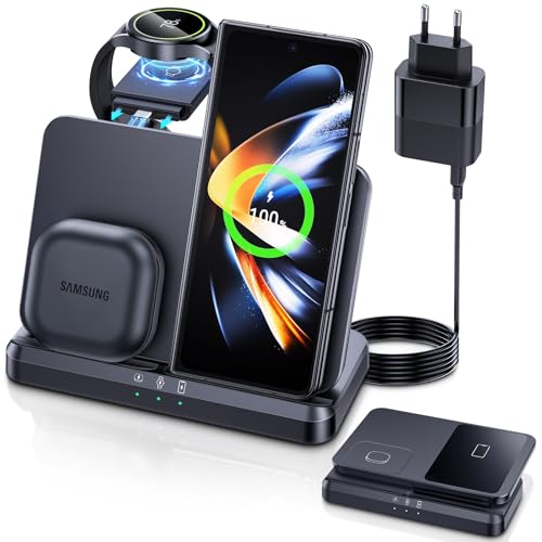 LK Ladestation für Samsung 3 in 1 Induktive Ladestaion für Samsung Galaxy Watch 7 Ultra 6 5 Pro 4 3 Wireless Charger für Samsung Galaxy S24 Ultra S23 S22 S21 Z Flip Z Fold 6 5 Galaxy Buds - Schwarz von LK