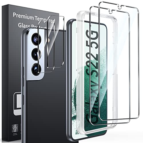 LK Schutzfolie für Samsung Galaxy S22 5G Panzer Schutz Glas, 2 Panzerfolie und 2 Kamera Schutzglas,9H Folie HDKlar Displayschutz, Kratzen Rahmen Installationshilfe, HD Displayschutzfolie,4 Stücke von LK