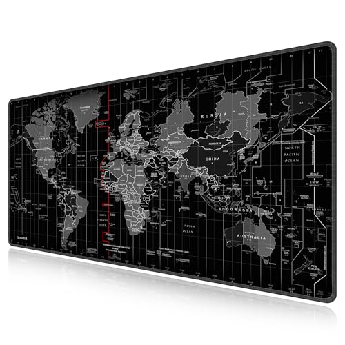 LL-COEUR Weltkarte Große Mousepad mit Vernähte Kanten 1400x700x3mm Erweitertes Mauspad Tastaturunterlage Large Tischunterlage mit rutschfeste Gummibasis XXXL von LL-COEUR