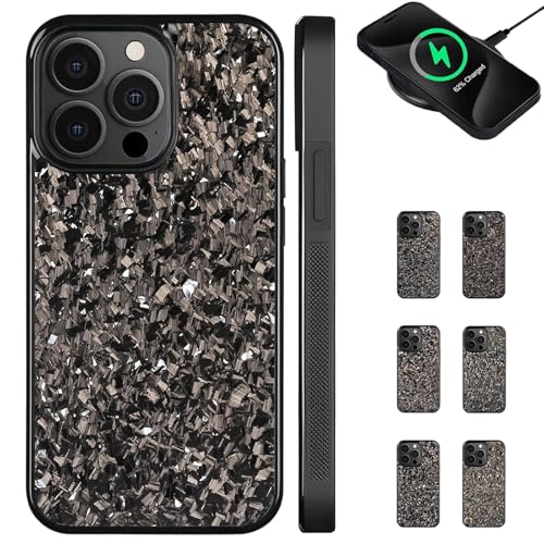 LLDYAN Forged Carbon Fiber Phone Case, Carbon Fiber Phone Case, Wireless Charging Phone Case, Magnetic Case Cover for iPhone (Silver,for iPhone 14 Pro) von LLDYAN