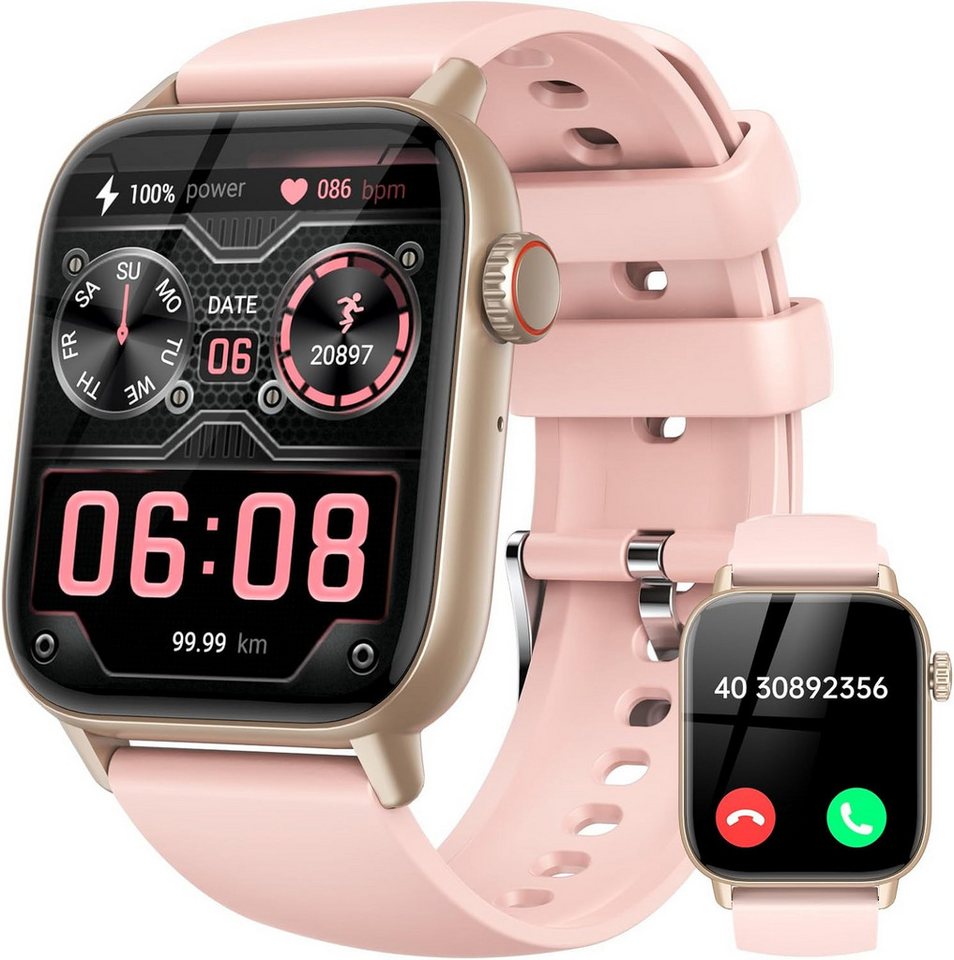 LLKBOHA Damen's Telefonfunktion IP68 wasserdichte Fitness-Tracker Smartwatch (1,85 Zoll, Android/iOS), mit SpO2/Herzfrequenzmonitor Schlafmonitor, Schrittzähler von LLKBOHA