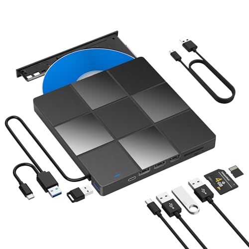 LMEN Externes DVD Laufwerk CD Laufwerk Extern mit USB 3.0 Type-C Tragbar Externe Laufwerk für Laptop PC DVD Laufwerk Extern Plug und Play CD-ROM Brenner für Windows 10/7/8/XP Mac MacBook Air/Pro von LMEN