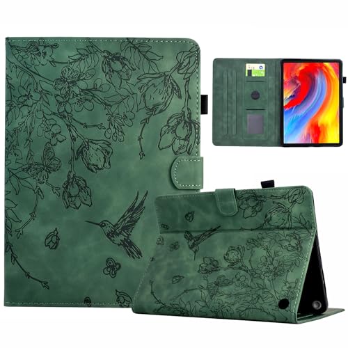 LMFULM® Hülle für Amazon Fire HD 8/8 Plus 2020 10th Gen (8,0 Zoll) PU Lederhülle Tasche Case mit Auto Schlaf/Wach Ständer Schutzhülle Flip Cover Vögel und Blumen Muster Grün von LMFULM