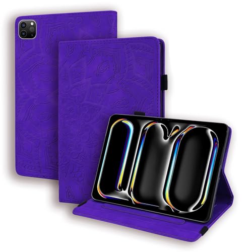 LMFULM® Hülle für Apple iPad Air 11 (M2 2024) (11 Zoll) PU Lederhülle Smart Case mit Auto Schlaf/Wach Ständer Schutzhülle Flip Cover Prägung Mandala Lila von LMFULM