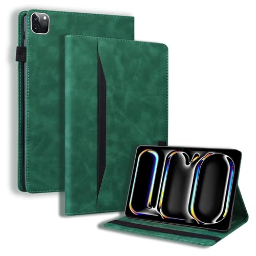 LMFULM® Hülle für Apple iPad Pro 12.9 2024 (12,9 Zoll) PU Lederhülle Smart Case mit Auto Schlaf/Wach Ständer Schutzhülle Flip Cover Brieftasche Stil Grün von LMFULM