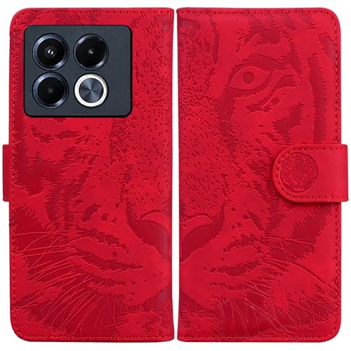 LMFULM® Hülle für Infinix Note 40 5G X6852 (6,78 Zoll) PU Leder Magnet Brieftasche Lederhülle Tiger Drucken Flip Cover Ledertasche Stent-Funktion Case Rot von LMFULM