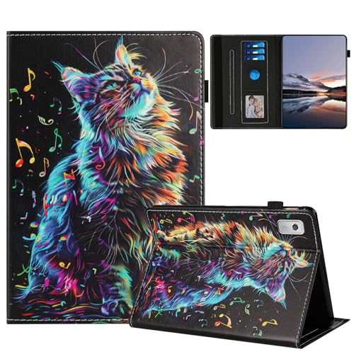 LMFULM® Hülle für Lenovo Tab M9 TB-310 (9,0 Zoll) PU Lederhülle Tasche Case mit Auto Schlaf/Wach Ständer Schutzhülle Flip Cover Brieftasche Musik Katze Muster von LMFULM