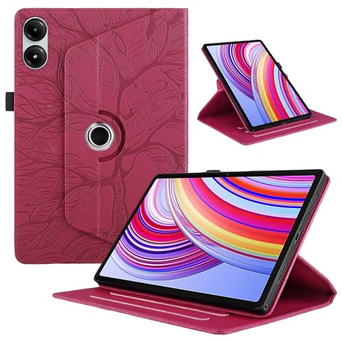 LMFULM® Hülle für Xiaomi Redmi Pad Pro (12,1 Zoll) PU Lederhülle Tasche Case mit 360 Grad Rotierend Ständer Schutzhülle Flip Cover Fröhlicher Baum Rot von LMFULM