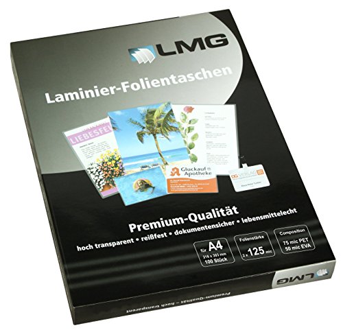 LMG LMGA4-125 Laminierfolien A4, 216 x 303 mm, 2 x 125 mic, 100 Stück von LMG