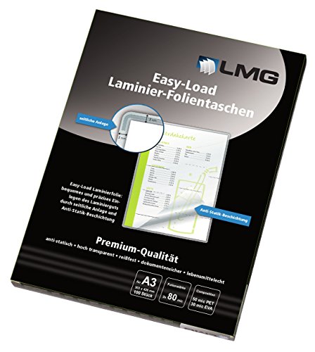 LMG LMGE-A3-80 Laminierfolien Easy Entry A4, 216 x 303 mm, 2 x 80 mic, 100 Stück von LMG