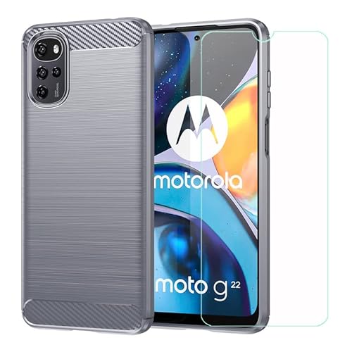 LMLQSZ Hülle für Motorola Moto G22 + HD Displayschutz, Handyhülle Kohlefaser Schutzhülle Cover TPU Case Handytasche - Gehärtetes Folie Schutzfolie für Motorola Moto G22 (6,5") - Grau von LMLQSZ