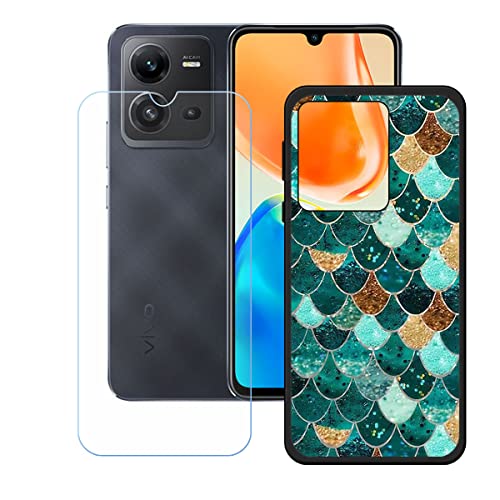 LMLQSZ Hülle für Vivo X80 Lite + HD Panzerglas, Sanft Handyhülle Silikon Schutzhülle Cover TPU Case Handy Tasche Handytasche - Panzerglasfolie Schutzfolie für (6,44") - KE19 von LMLQSZ