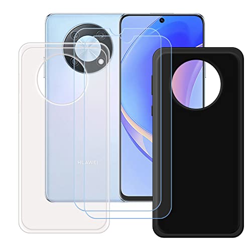 LMLQSZ Schwarz + Transparent Hülle für Huawei Nova Y90 (6,7") + [2 Stück] HD Panzerglas, Handyhülle Silikon Schutzhülle Cover TPU Case Handytasche - Panzerglasfolie Schutzfolie (6,7") von LMLQSZ