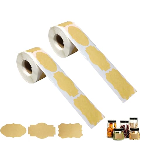 LMSHOWOWO 2 Rollen 600 Stück Kraft Paper Selbstklebende Etiketten, Kraft Etiketten Aufkleber, Unregelmäßige Form Etiketten, Natur-Braun Handmade Aufkleber, für Küche, Haushalt, Geschenkverpackung von LMSHOWOWO