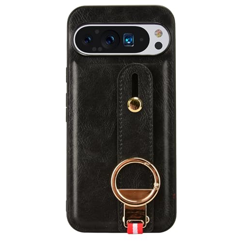 LNGCLTEZ Lederhülle für Google Pixel 9/9 Pro/9 Pro XL, Slim Case mit Ring und Umhängeband Wristrap Ständer Anti-Scratch Phone Cover von LNGCLTEZ