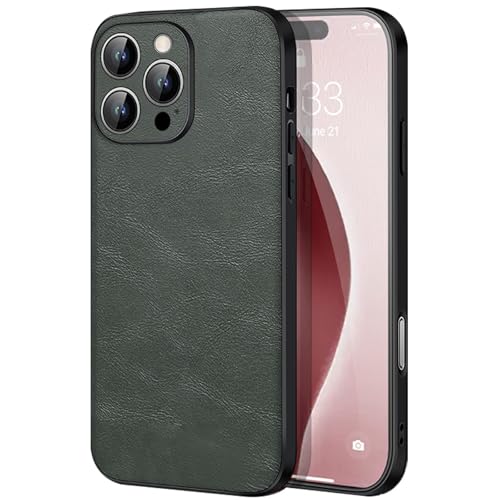 LNGCLTEZ Lederhülle für iPhone 16/16 Pro/16 Plus/16 Pro Max, luxuriöses Business-Leder, weiches TPU, rutschfest, kratzfest, vollständige Schutzhülle, 16 Pro Max, Grün von LNGCLTEZ