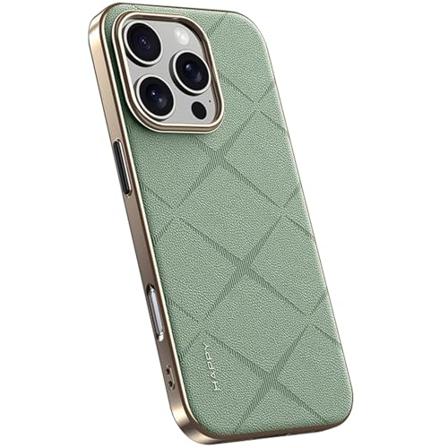 LNGCLTEZ Schutzhülle für iPhone 16/16 Plus/16 Pro/16 Pro Max, luxuriöses veganes Leder mit galvanisierten PC- und Metallknöpfen, Anti-Fingerabdruck, Schutz in Militärqualität, 16 Pro Max, Grün von LNGCLTEZ