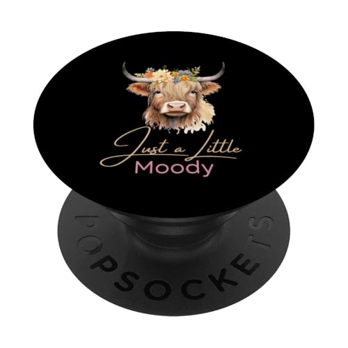 Highland Cow Just A Little Moody Flower Kuhfarm PopSockets Klebender PopGrip von LNQ Store Cow Farm