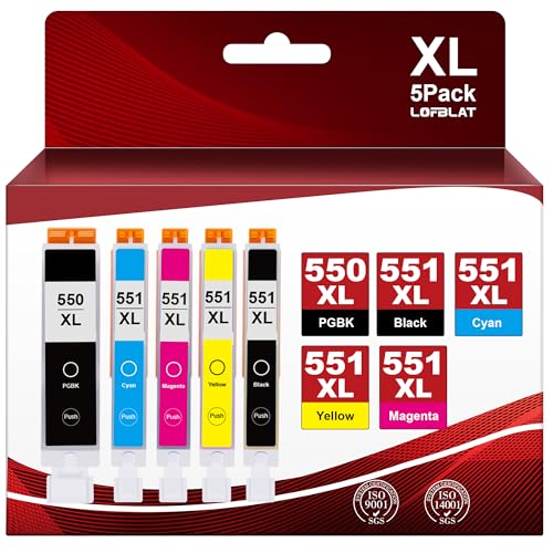 LOFBLAT 550XL 551XL Multipack Druckerpatronen Ersatz für Canon PGI-550 PGBK CLI-551 XL Patronen für Canon Pixma MX925 IP7250 MG5650 MX725 MX920 MG5550 IP7200 MG6650 MG6450 IX6850 MG5450 (5er-Pack) von LOFBLAT